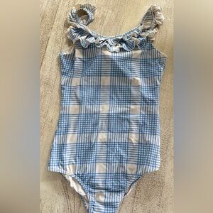 SweetHoney Blue and White Gingham Ruffle One-Piece Swimsuit